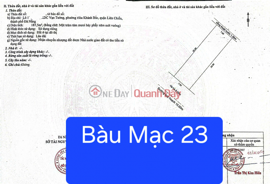 Bán đất đường 15m Bàu Mạc 23 - Sát Nguyễn An Ninh Niêm yết bán