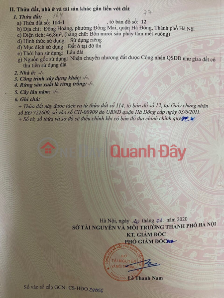 Bán đất quận Hà Đông ngay chân cầu Mai Lĩnh Niêm yết bán