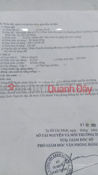 Property Search Vietnam | OneDay | Residential Sales Listings Land for Sale in Alley 273\\/1 Phan Anh Street, Binh Tri Dong Ward, Binh Tan District