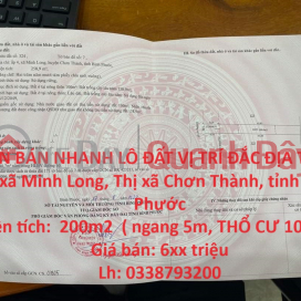 FOR QUICK SALE OF LAND LOT IN GENUINE LOCATION In Chon Thanh Town, Binh Phuoc Province _0