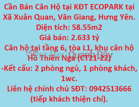 Cần Bán Căn Hộ tại KĐT ECOPARK tại Xã Xuân Quan, Văn Giang, Hưng Yên. _0