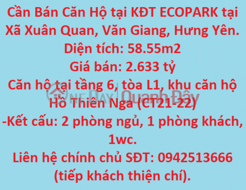 Apartment for sale in ECOPARK urban area in Xuan Quan Commune, Van Giang, Hung Yen. _0