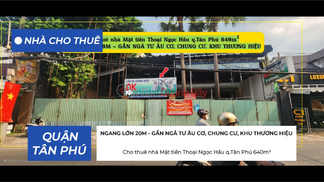 House for rent on Thoai Ngoc Hau street, Tan Phu district, 640m², large frontage of 20m - near intersection and apartment buildings. Rental Listings