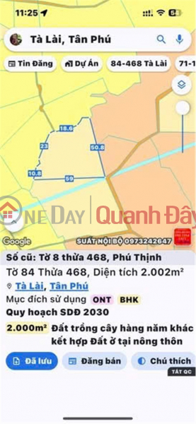 Property Search Vietnam | OneDay | Residential, Sales Listings, LAND OWNED BY THE OWNER - FRONTAGE Location: Phu Thinh Commune, Tan Phu District, Dong Nai Province