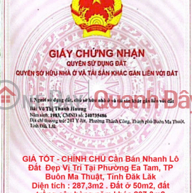 GIÁ TỐT - CHÍNH CHỦ Cần Bán Nhanh Lô Đất Đẹp Vị Trí Tại TP Buôn Ma Thuật, Tỉnh Đăk Lăk _0