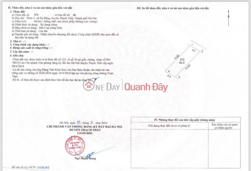 CƠ HỘI ĐẦU TƯ SINH LỜI CAO, BÁN ĐẤT TẠI THÔN 5, XÃ HẠ BẰNG, THẠCH THẤT, HÀ NỘI. Niêm yết bán