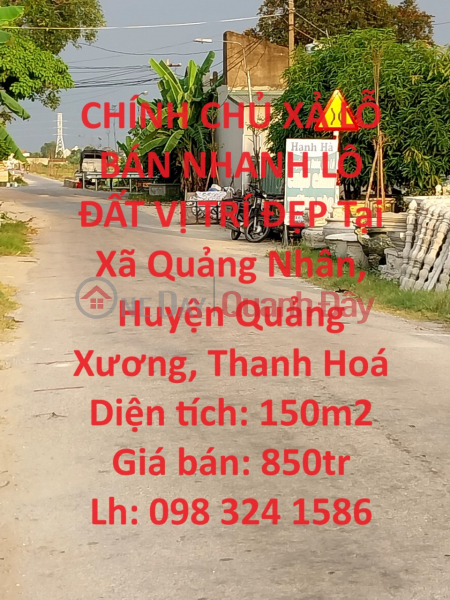 CHÍNH CHỦ XẢ LỖ BÁN NHANH LÔ ĐẤT VỊ TRÍ ĐẸP Tại Quảng Xương, Thanh Hoá Niêm yết bán