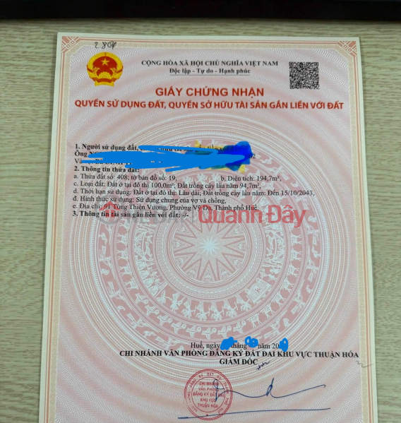 Bán đất đường Tùng Thiện Vương - Vĩ Dạ - TP Huế Niêm yết bán