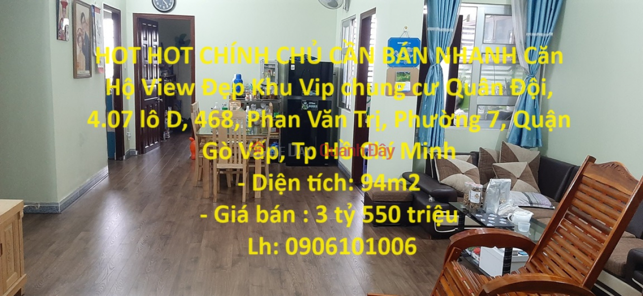 HOT HOT CHÍNH CHỦ CẦN BÁN NHANH Căn Hộ View Đẹp Khu Vip quận Gò Vấp, TPHCM Niêm yết bán