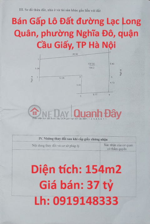 OWNER DUE TO OLD AGE NEEDS TO DIVIDE ASSETS Urgently Selling Nghia Do-Cau Giay Land Plot _0