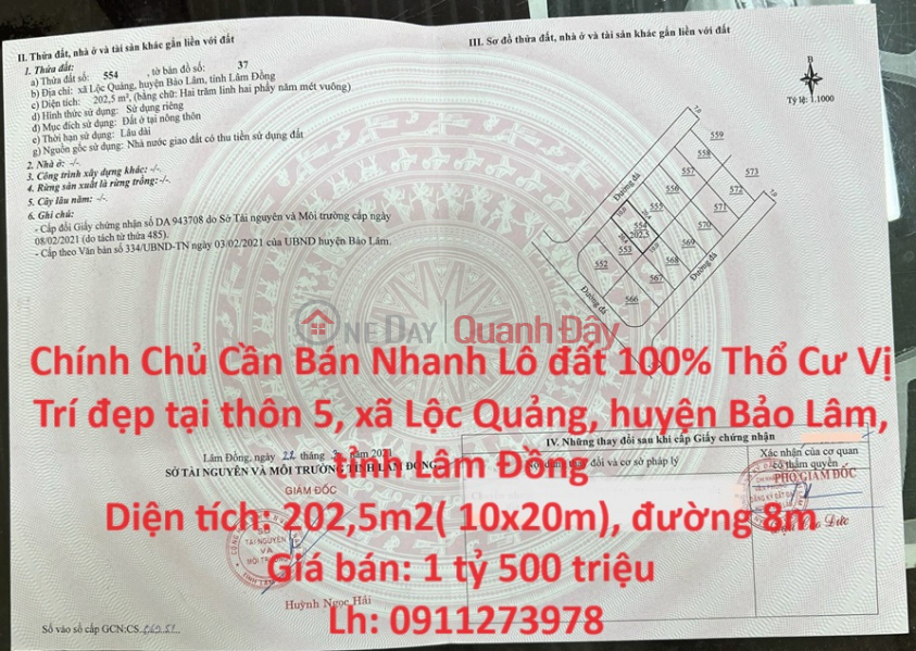 Chính Chủ Cần Bán Nhanh Lô đất 100% Thổ Cư Vị Trí đẹp tại huyện Bảo Lâm, tỉnh Lâm Đồng Niêm yết bán