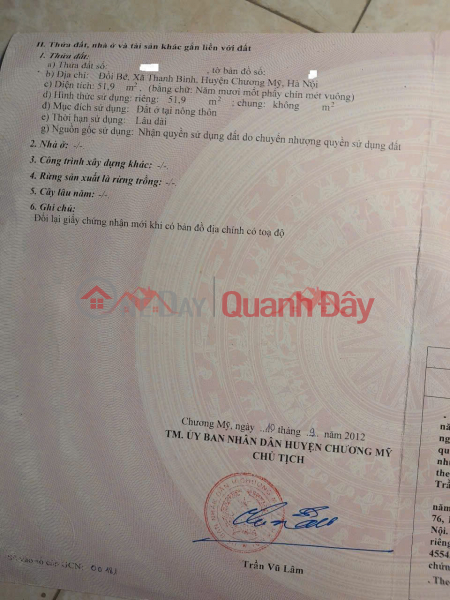 đ 10 triệu | DUY NHẤT SÓT LẠI 1 LÔ ĐẤT GIÁ RẺ NHẤT CHƯƠNG MỸ--HÀ NỘI DIỆN TÍCH 51,9M