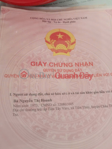 ĐẤT ĐẸP – GIÁ TỐT – CHÍNH CHỦ CẦN BÁN Đất Tại xã Tiên Thủy, Châu Thành, Bến Tre Niêm yết bán