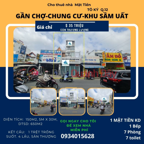 Cho thuê nhà Mặt Tiền Tô Ký 150m2, 4Lầu+ST - CẠNH CHỢ-CHUNG CƯ _0