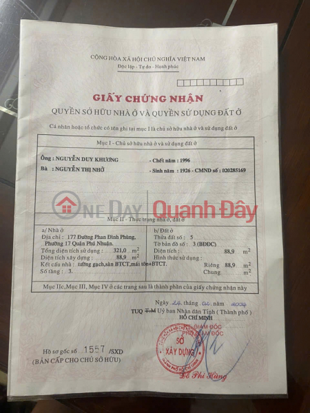 Property Search Vietnam | OneDay | Residential Sales Listings Owner Sells Phan Dinh Phung Street, Ward 17, Phu Nhuan: Area 4.4x20.5m, Best Price in the Market, 33 Billion!