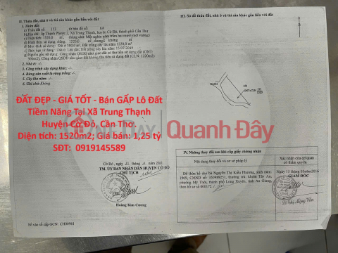 PRIME LAND - GREAT PRICE - URGENT SALE OF A PLOT OF LAND WITH HIGH POTENTIAL IN Trung Thanh Commune, Co Do District, Can Tho City. _0