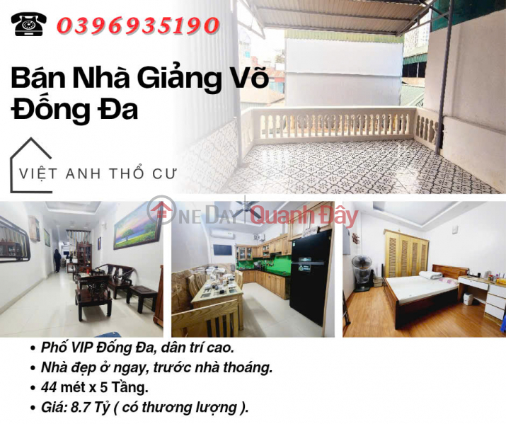 House for sale on Giang Vo Street, Wide and Open Alley, Beautiful House Ready to Move In, 44mx5T, Price: 8.7 Billion, Contact: 0396935190. Sales Listings
