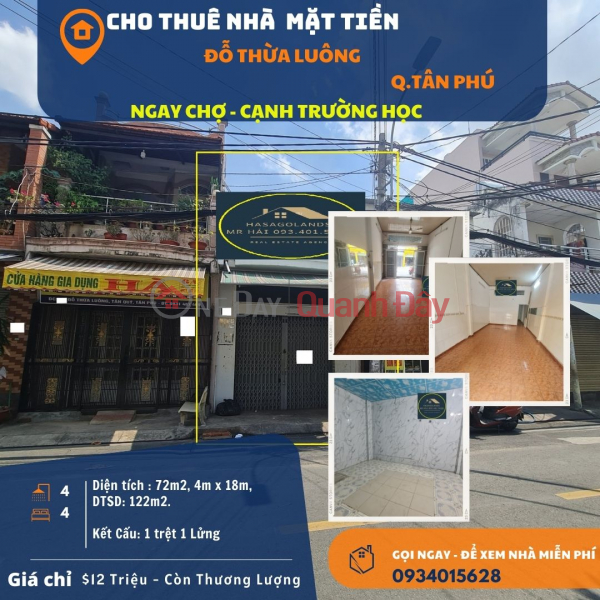 House for rent in front of Do Thua Luong, 72m2, 1 Mezzanine, 12 Million - RIGHT MARKET Rental Listings