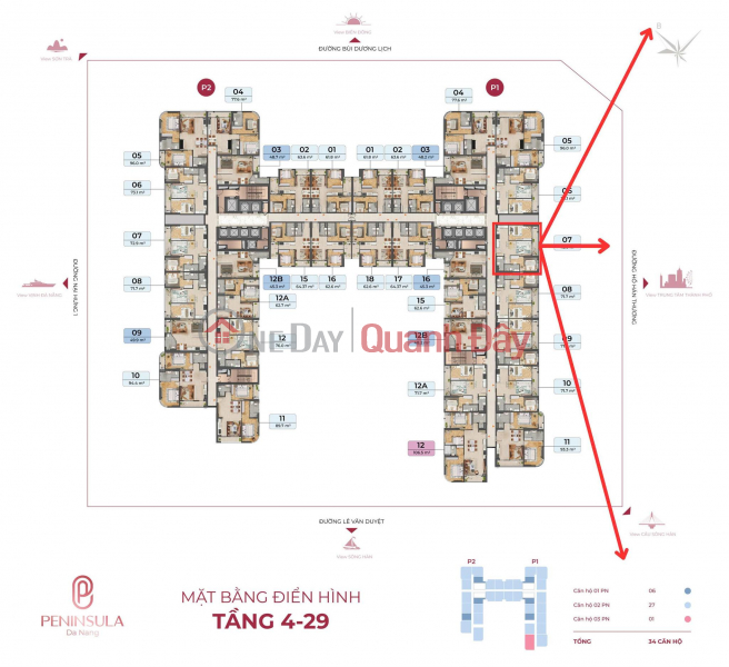 Property Search Vietnam | OneDay | Residential | Sales Listings ONLY 1 2-BEDROOM APARTMENT ON FLOOR 30 - PENINSULA DA NANG - UNLIMITED MILLION DOLLAR VIEW!