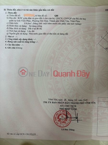 Property Search Vietnam | OneDay | Residential | Sales Listings, Selling a 116.6m2 plot of land (8m frontage, fully residential land) in Hoi Hop Ward, Vinh Yen City, Vinh Phuc Province.