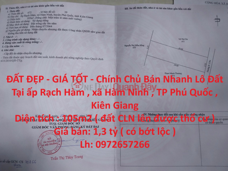 BEAUTIFUL LAND - GOOD PRICE - The Owner Sells Quickly Land Lot In Phu Quoc City - Kien Giang Sales Listings