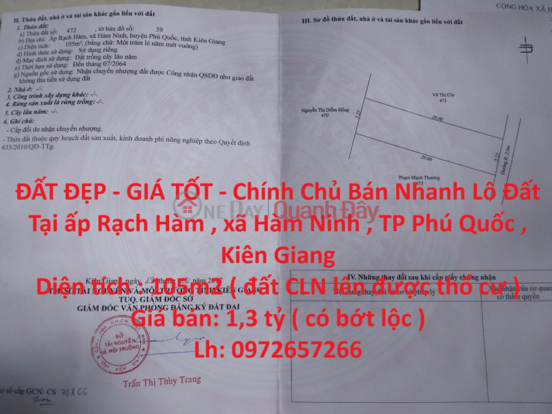 ĐẤT ĐẸP - GIÁ TỐT - Chính Chủ Bán Nhanh Lô Đất Tại TP Phú Quốc - Kiên Giang Niêm yết bán