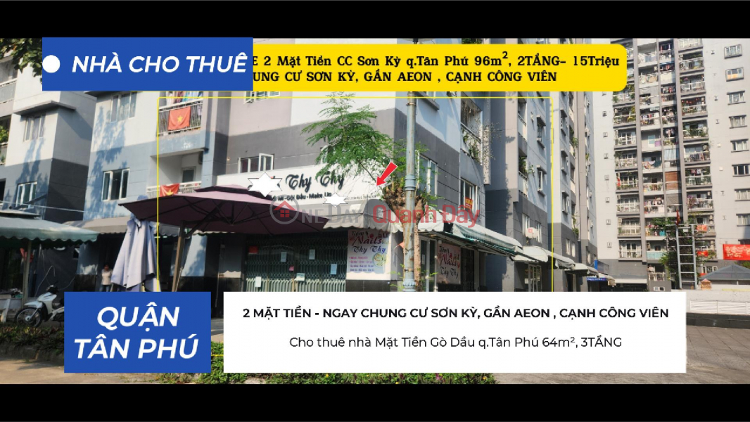 Shophouse for rent, 2 street frontages, Son Ky Apartment Building, Tan Phu District, 96m², 2 floors - 15 million VND. Rental Listings