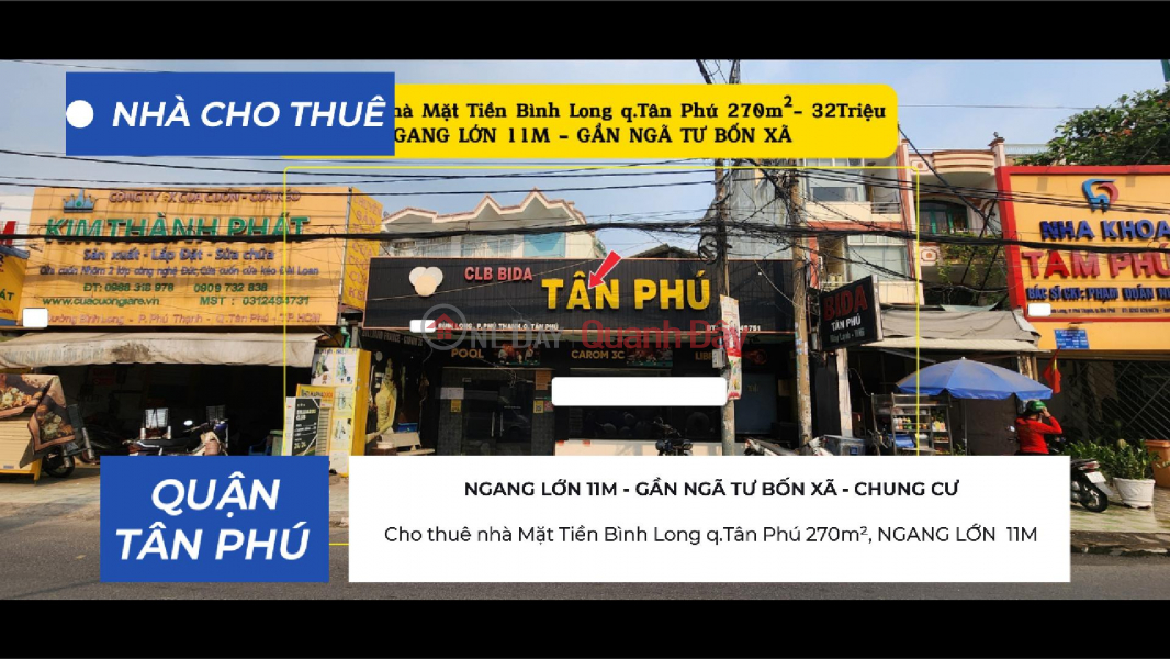 House for rent on Binh Long Street, Tan Phu District, 270m², 11m frontage - 32 million VND. Rental Listings