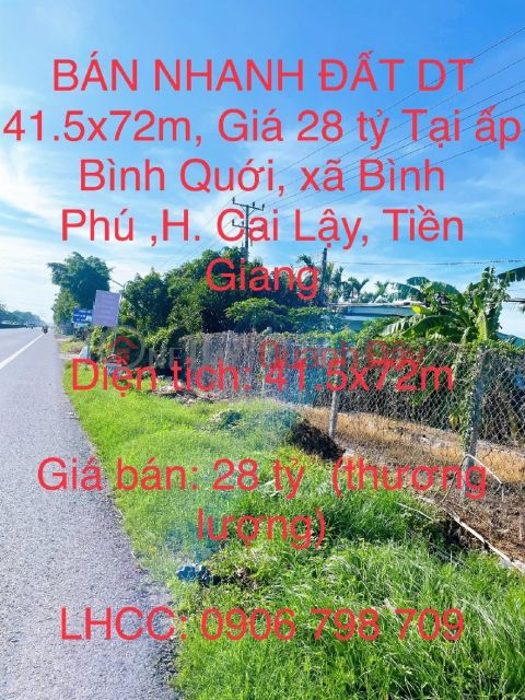 QUICK SALE OF LAND 41.5x72m, Price 28 billion In Binh Phu commune, Cai Lay district, Tien Giang _0