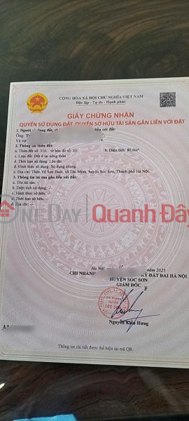GOOD PRICE AT SON DOAI TAN MINH SOC SON HANOI -- AREA 80 M FUN RESIDENTIAL LAND Sales Listings
