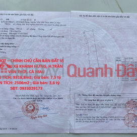 HOT HOT – CHÍNH CHỦ CẦN BÁN ĐẤT VỊ TRÍ ĐẸP TẠI Xã KHÁNH HƯNG, H.TRẦN VĂN THỜI, CÀ MAU _0
