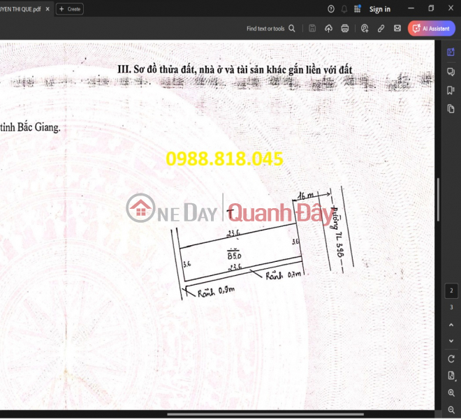 Property Search Vietnam | OneDay | Residential, Sales Listings | House for sale in Cao Thuong town, Tan Uyen district, Bac Giang, National Road 17, 86m2, MT 3.6m