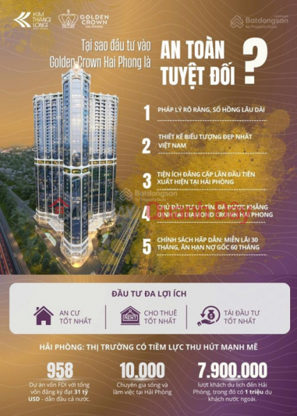 đ 4.14 Billion, Great price at Golden Crown Hai Phong - Selling 2-bedroom, 2-bathroom apartment from only 3.7 billion (TTS 95%) - Area 62.5 m2