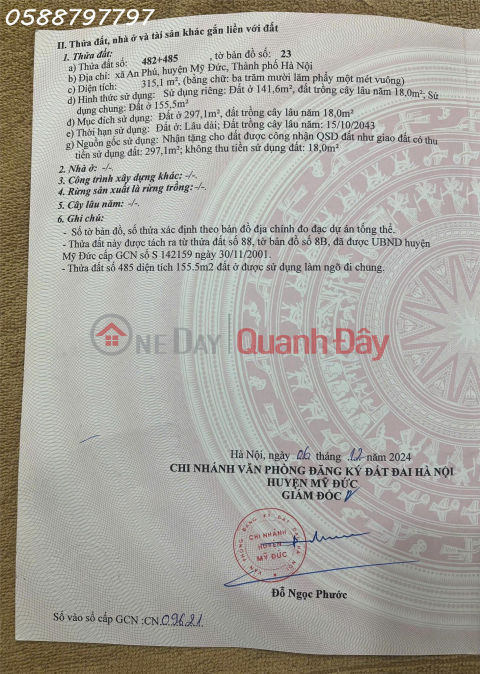 Owner needs to sell 159m2 of land in An Phu commune, My Duc, Hanoi, investment price _0