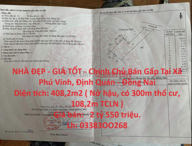 BEAUTIFUL HOUSE - GOOD PRICE - Urgent sale by owner in Phu Vinh Commune, Dinh Quan - Dong Nai Sales Listings