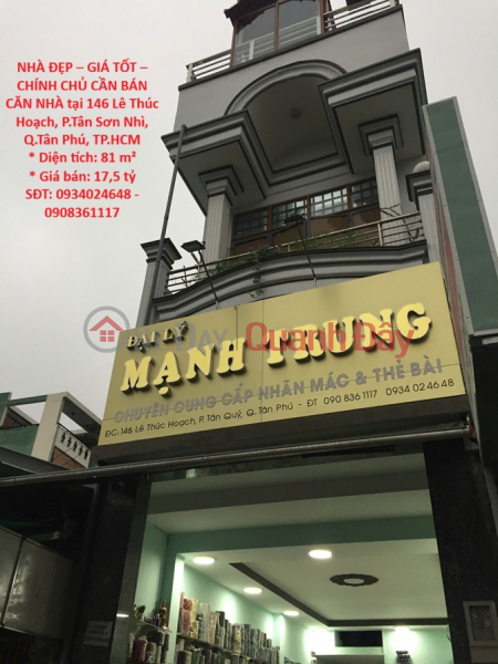 NHÀ ĐẸP – GIÁ TỐT –CHÍNH CHỦ CẦN BÁN CĂN NHÀ tại 146 Lê Thúc Hoạch, P.Tân Sơn Nhì, Q.Tân Phú, TP.HCM Niêm yết bán