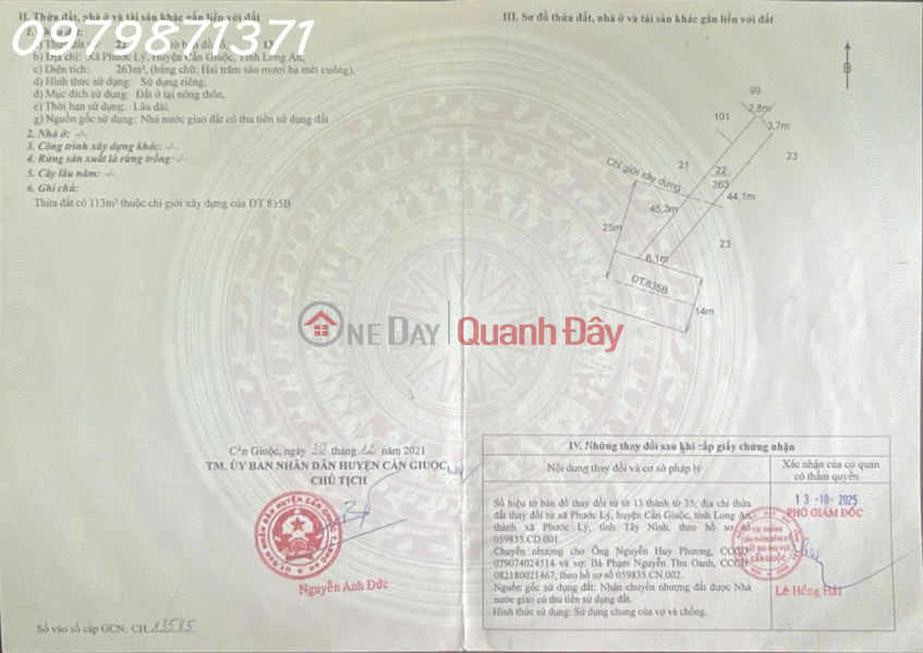 Super product of land with frontage 835B, Phuoc Ly commune, Can Giuoc, Long An, area 270m2, investment price Sales Listings