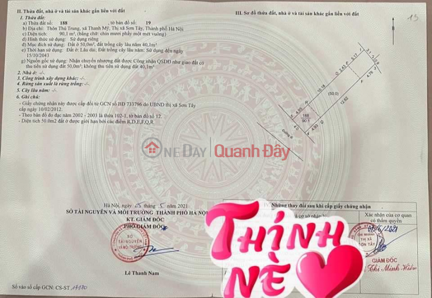 Property Search Vietnam | OneDay | Nhà ở | Niêm yết bán ĐẤT THANH MỸ SƠN TÂY 96M2 CHỈ 790TR