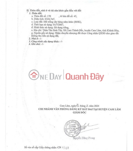 Property Search Vietnam | OneDay | Nhà ở Niêm yết bán | Bán Đất 4324m2 MẶT TIỀN Đường số 4 Cam Thành Bắc, Cam Lâm, Khánh Hòa (chỉ 5 triệu/m²)