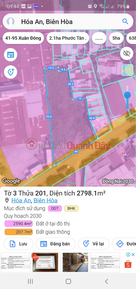 Selling 2798m2 of land fronting Huynh Man Dat street. Hoa An Ward. Bien Hoa City. 0938974428 _0