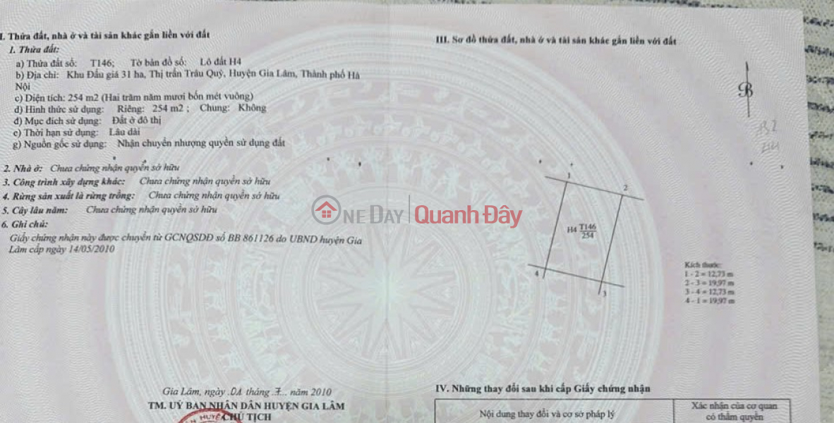 OWNER WANTS TO SELL 254 M2 LAND IN 31HA URBAN AREA - GIA LAM, PRICE NEGOTIABLE, CONTACT 0985865658 Sales Listings