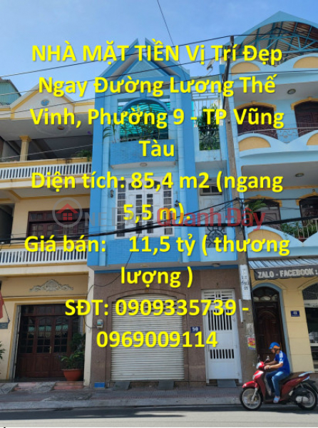 NHÀ MẶT TIỀN Vị Trí Đẹp Ngay Đường Lương Thế Vinh, Phường 9 - TP Vũng Tàu Niêm yết bán