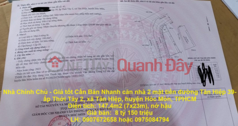 Nhà Chính Chủ - Giá tốt Cần Bán Nhanh căn nhà 2 mặt tiền đường Tân Hiệp 39- 40 huyện Hóc Môn, TPHCM _0