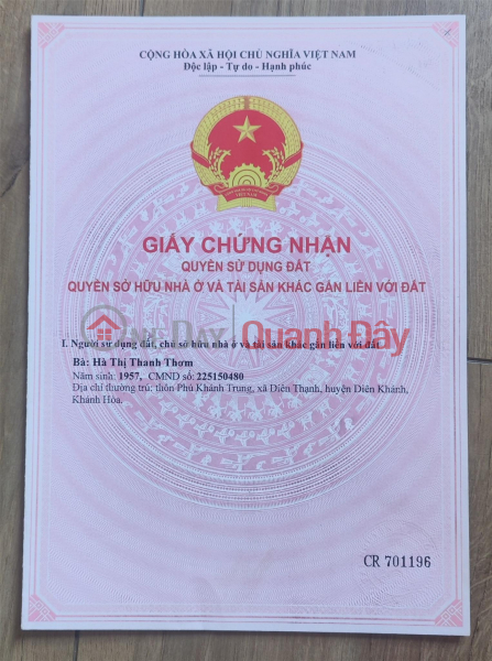 Property Search Vietnam | OneDay | Nhà ở Niêm yết bán | Đất Đẹp - Giá Tốt - Chính Chủ Cần Bán Lô Đất Vị Trí Đẹp Tại Thị Trấn Diên Khánh, Khánh Hòa