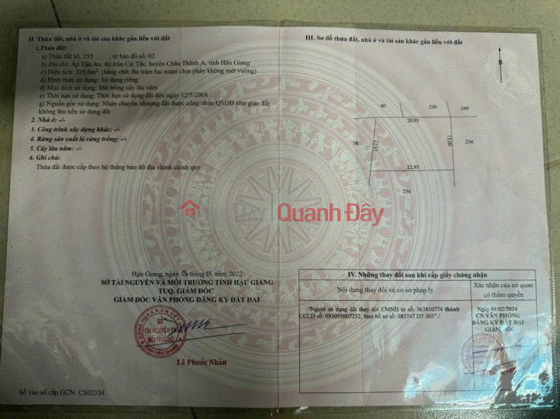 ĐẤT ĐẸP – GIÁ TỐT – CHÍNH CHỦ CẦN BÁN ĐẤT Thị Trấn Cái Tắc, Châu Thành A, Hậu Giang Niêm yết bán