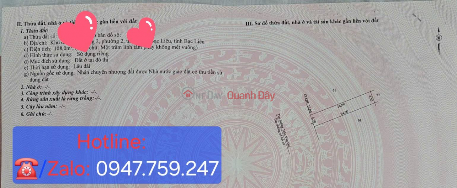 Property Search Vietnam | OneDay | Nhà ở, Niêm yết bán Bán nền tiếp giáp mặt tiền đường Trần Văn Đại, Phường 2, TP. Bạc Liêu, tỉnh Bạc Liêu
