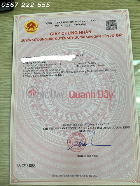 Lô góc hiếm Tư Thủy – Hòa Nghĩa, đường nhựa 5m thông, giá chỉ 1.x tỷ ZALO 0567 222 555 _0