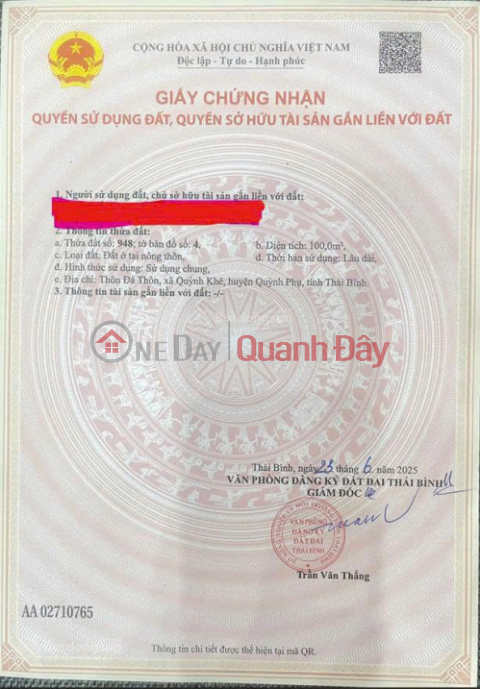 ĐẤT QUỲNH KHÊ 100M MẶT TIỀN 5M GIÁ 1 TỶ 660 TRIỆU _0