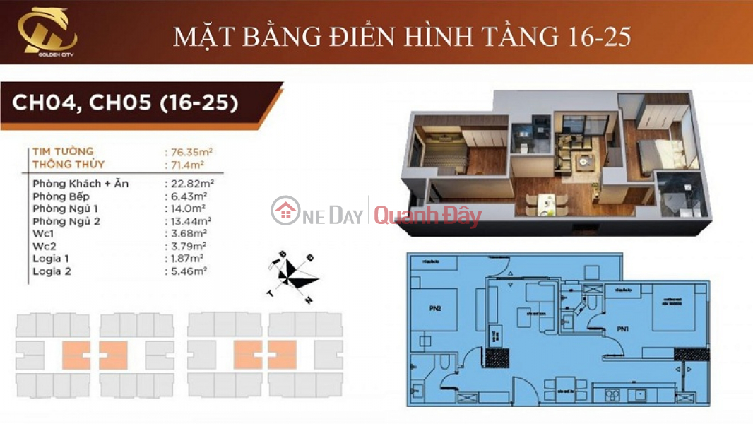 đ 3.75 Billion HC Golden 2 bedroom apartment for sale in Bo De Long Bien, Hanoi