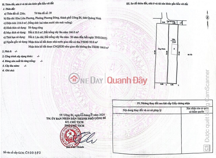 Land for sale by owner 6x36m Lien Phuong - Phuong Dong area, Uong Bi, Quang Ninh Sales Listings